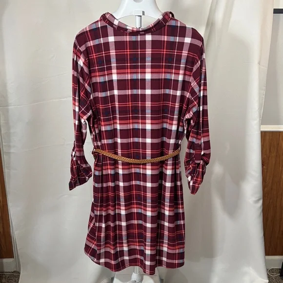 No Comment Red Plaid Button-Up Shirt Dress SZ 3X - Picture 4 of 5